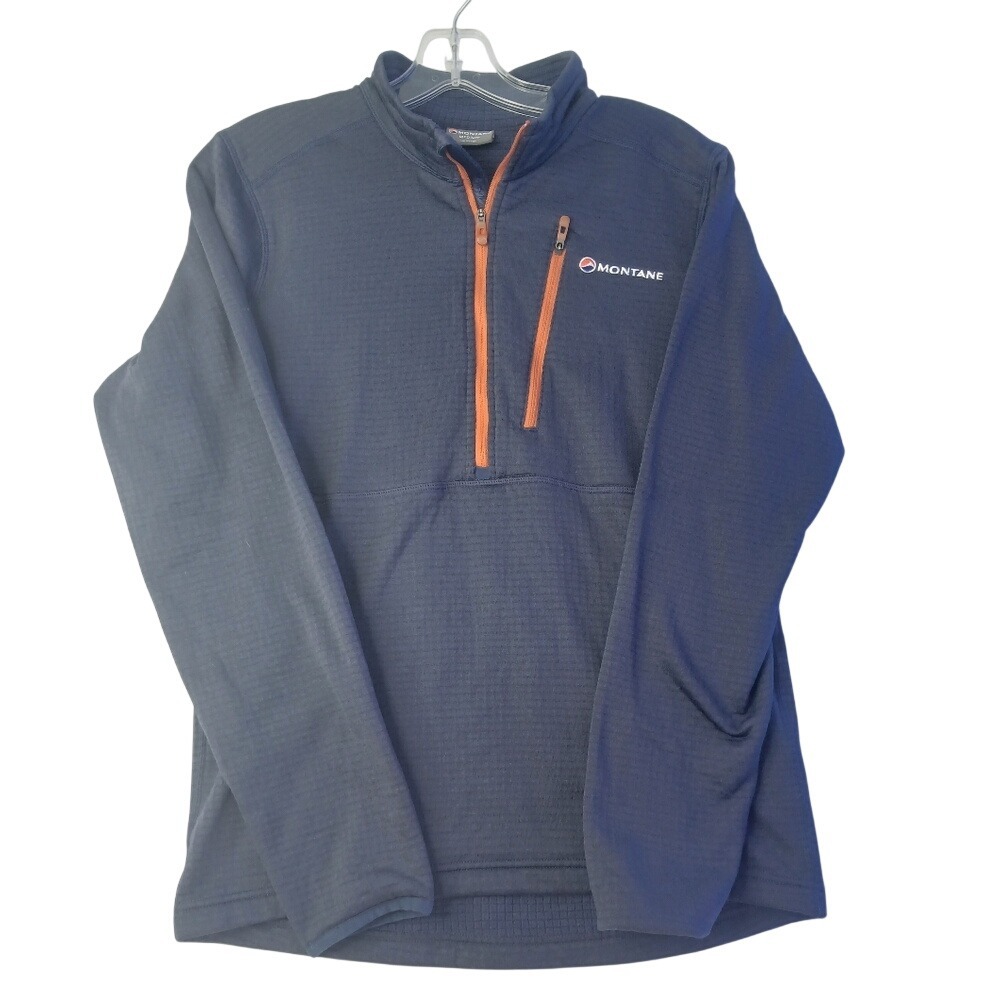 Montane Protium Fleece Pullover Men Medium‎ Blue Polartec 1/4 Zip Grid Mid Layer